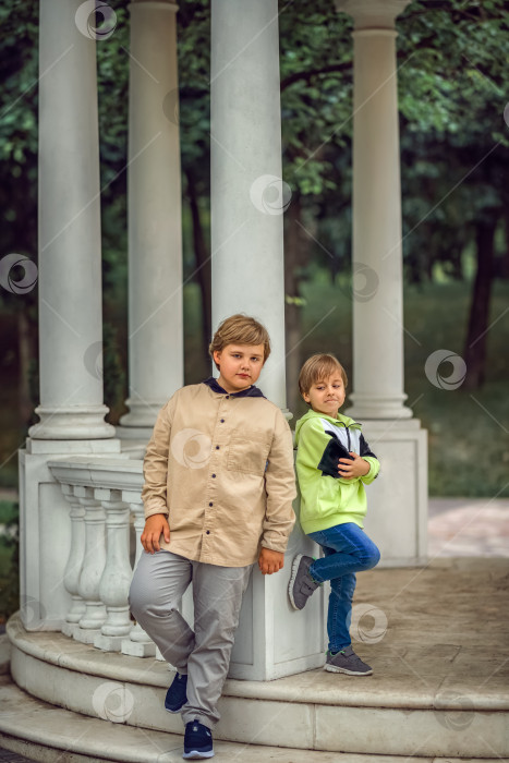 Скачать Два брата, два молодых симпатичных парня европейской внешности, с удовольствием проводят время на улице. Это прекрасное время для отдыха. фотосток Ozero