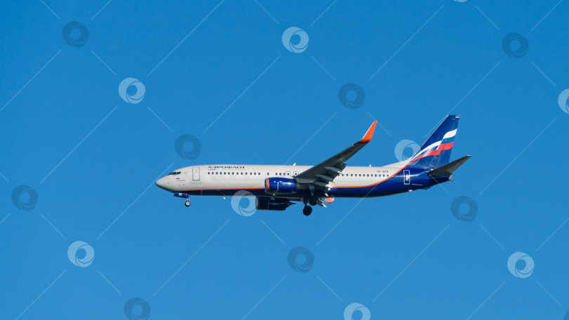 Скачать Boeing 737-8LJ(WL) Boeing 737-8LJ(WL) заходит на посадку на взлетно-посадочную полосу аэропорта Адлер на фоне голубого весеннего неба. Boeing 737-800 VP-BZA Аэрофлот - Российские авиалинии. Сочи, Россия - 18 мая 2021 года фотосток Ozero