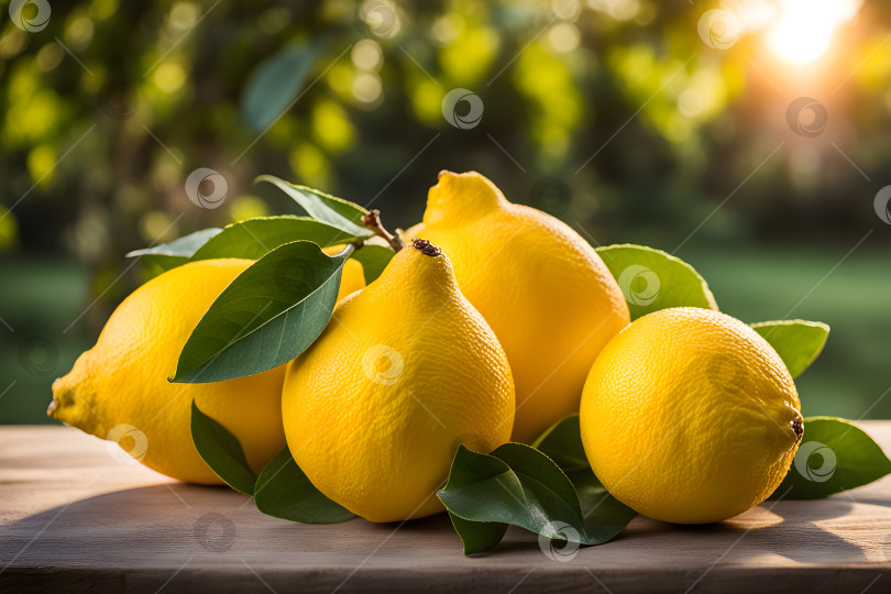 Скачать урожай лимонов на столе в саду фотосток Ozero