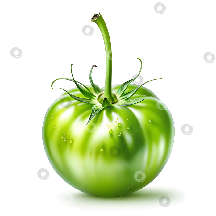 Скачать реалистичный рисунок изолированного зеленого помидора на белом фоне фотосток Ozero