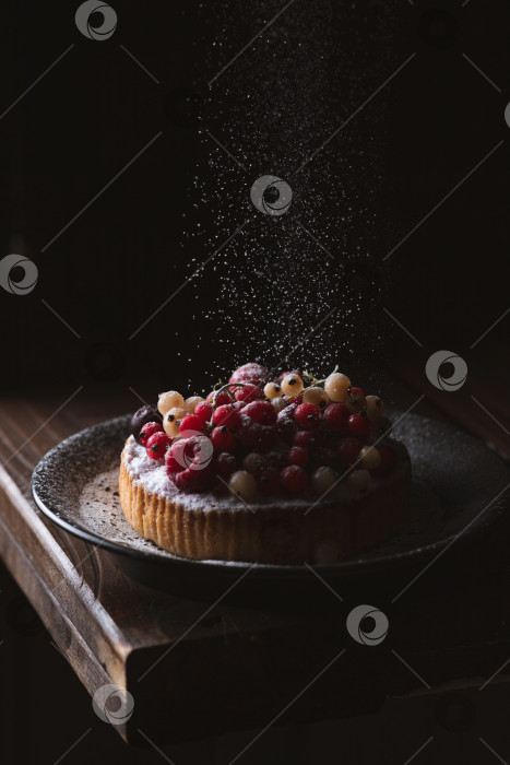 Скачать Пирог с ягодами посыпают сахарной пудрой фотосток Ozero