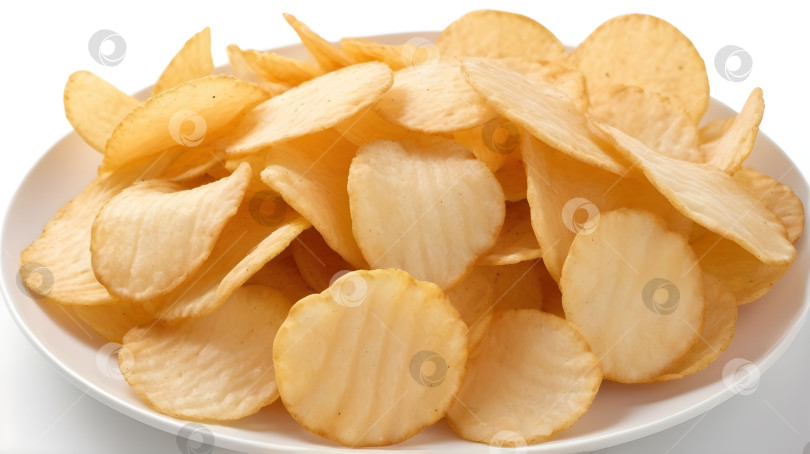 Скачать картофельные чипсы в тарелке на белом фоне фотосток Ozero