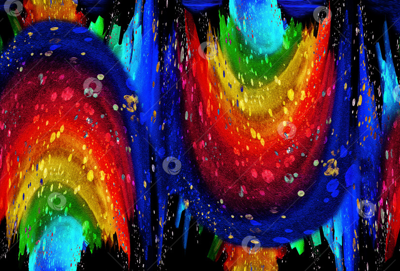 Скачать Динамичные цветные акварельные дуги сливаются и движутся вверх и вниз на черном фоне. Абстрактный яркий акварельный фон. фотосток Ozero