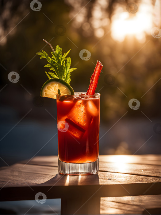 Скачать Коктейль из водки и томатного сока в бокале на открытом воздухе фотосток Ozero