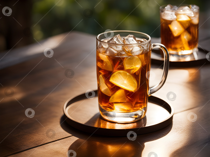 Скачать холодный чай со льдом и лимоном на открытом воздухе фотосток Ozero