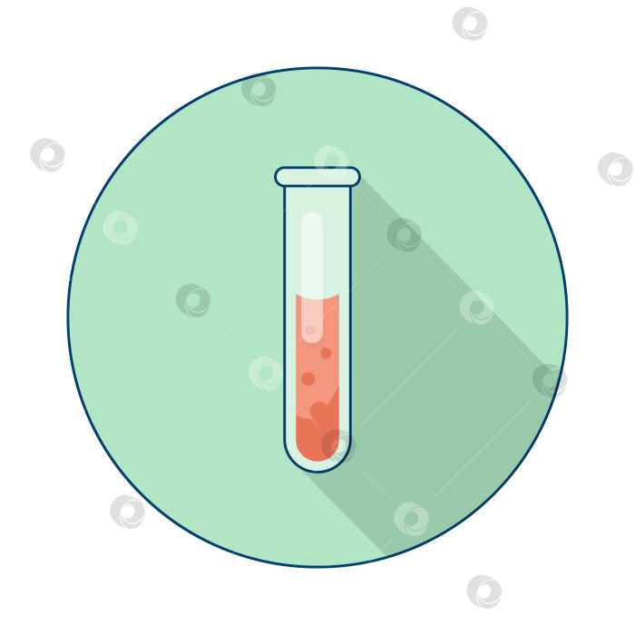 Скачать Химическая пробирка, лабораторная посуда с жидкостью. Иллюстрация с длинной тенью. Исследование, научный эксперимент, урок химии. фотосток Ozero