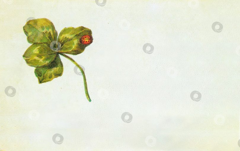 Скачать Божья коровка на листочке. Европейская пасхальная старинная открытка. фотосток Ozero