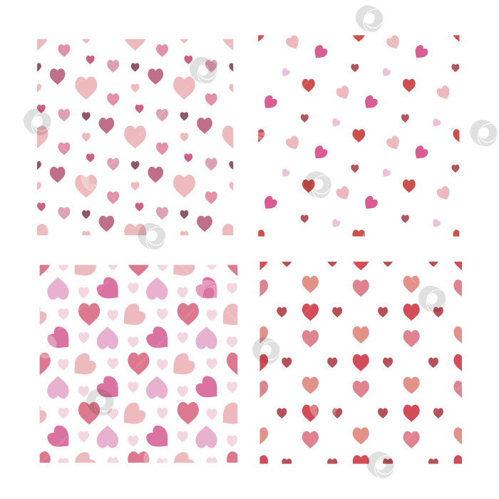 Скачать Коллекция с бесшовными узорами с розовыми сердечками на белом фоне. Векторное изображение. фотосток Ozero
