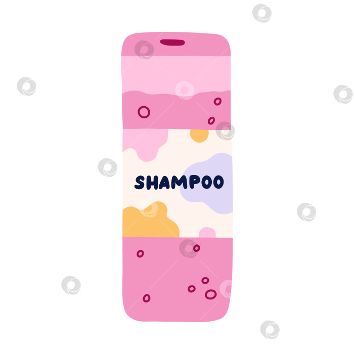 Скачать Симпатичный нарисованный от руки шампунь с абстрактной этикеткой. Розовое косметическое средство для мытья волос для ванны и душа. Пластиковая бутылка шампуня для ухода за волосами. Простые каракули в мультяшном стиле, выделенные на белом фоне фотосток Ozero
