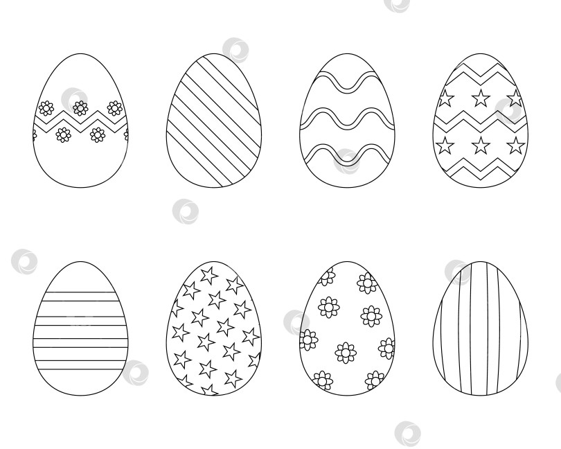 Скачать Набор пасхальных яиц. черно-белые пасхальные яйца. Книжка-раскраска. контурный рисунок фотосток Ozero