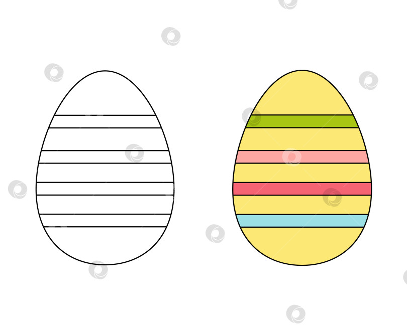 Скачать Набор из двух пасхальных яиц. Цветные черно-белые пасхальные яйца. Книжка-раскраска. Контурный рисунок фотосток Ozero