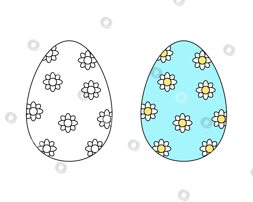 Скачать Набор из двух пасхальных яиц. Цветные черно-белые пасхальные яйца. Книжка-раскраска. Контурный рисунок фотосток Ozero