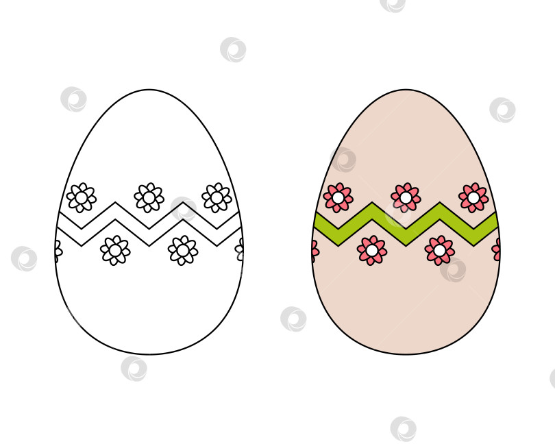 Скачать Набор из двух пасхальных яиц. Цветные черно-белые пасхальные яйца. Книжка-раскраска. Контурный рисунок фотосток Ozero