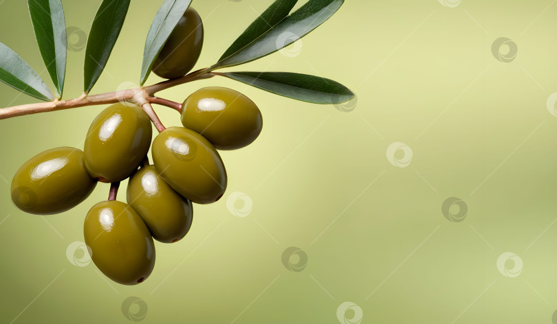 Скачать красивая оливковая ветвь с оливками на зеленом фоне со свободным пространством для текста фотосток Ozero