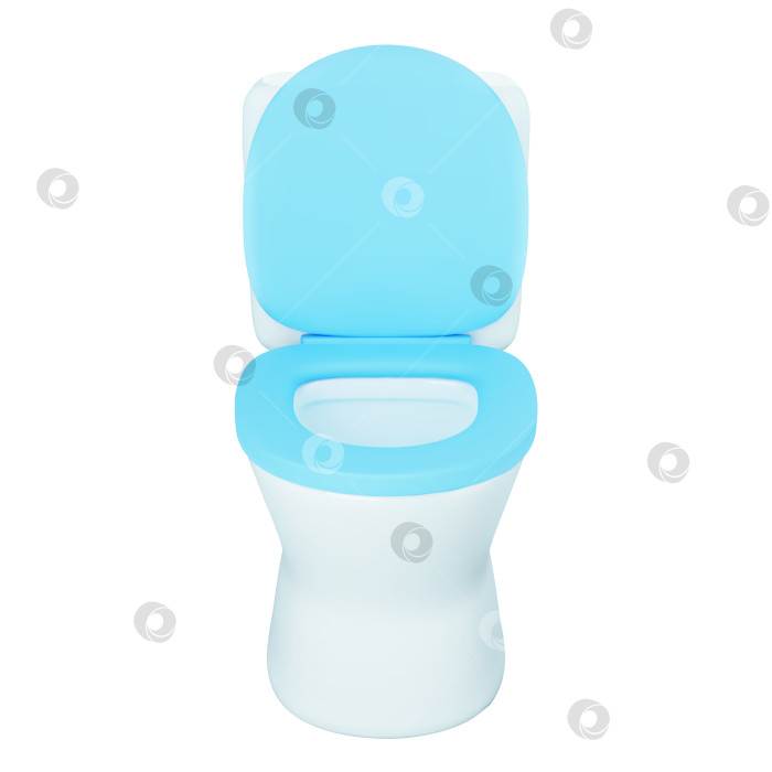 Скачать 3D Мультяшный Чистый туалет с бачком и светло-голубой открытой крышкой, изолированный на белом фоне, вид спереди. Элемент дизайна для концепции гигиены. Векторная иллюстрация 3D-рендера. фотосток Ozero