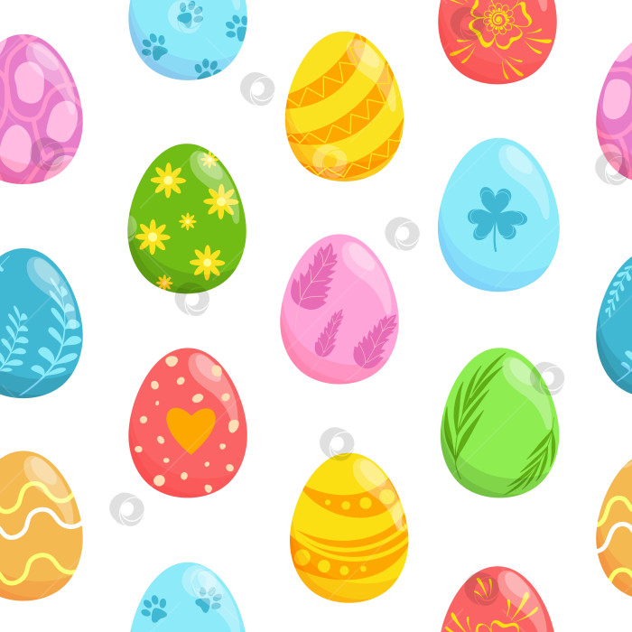 Скачать Красочные реалистичные пасхальные яйца с различными геометрическими и растительными орнаментами. Яркий бесшовный узор фотосток Ozero