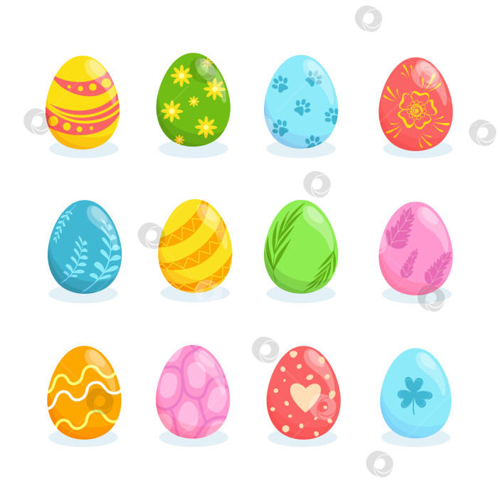 Скачать Красочные реалистичные пасхальные яйца с различными геометрическими и травяными рисунками фотосток Ozero