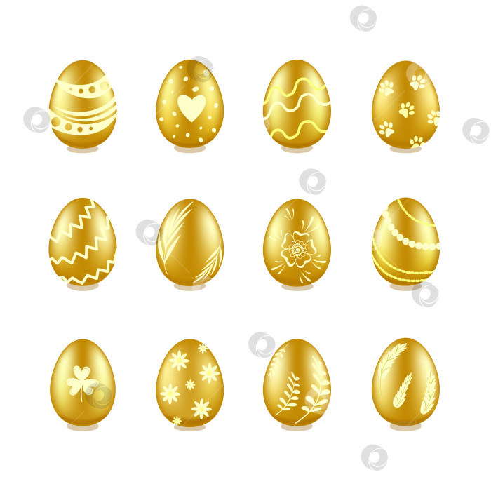 Скачать Реалистичные золотые пасхальные яйца с цветочными и геометрическими узорами фотосток Ozero