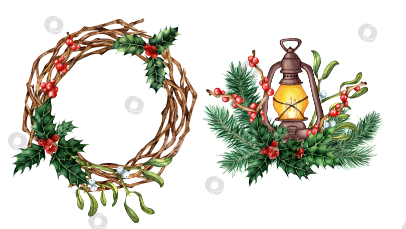 Скачать Рождественский набор из венка и фонаря фотосток Ozero
