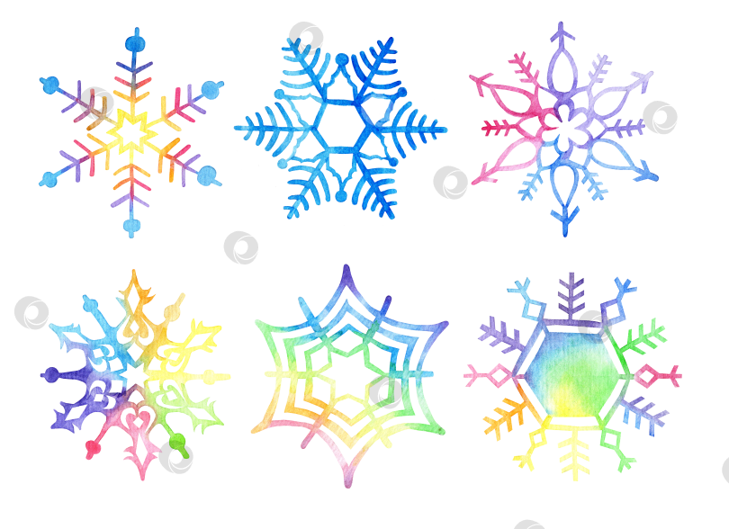 Скачать Большой набор разноцветных снежинок фотосток Ozero