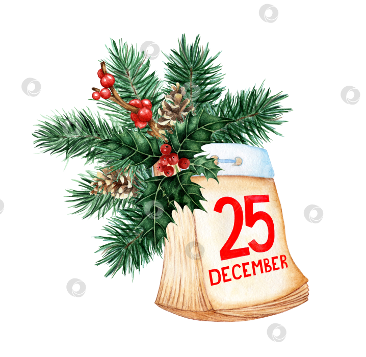 Скачать Календарь на 25 декабря в еловых ветвях фотосток Ozero