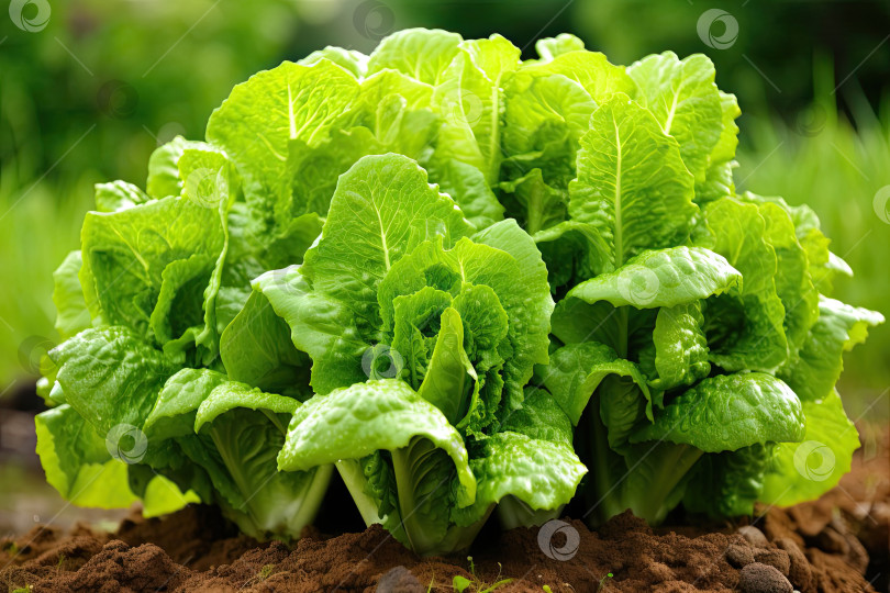 Скачать Урожай свежего салата в саду - полезный овощ, экологически чистая зелень, растущая в вашем саду. Искусственный интеллект сгенерирован фотосток Ozero