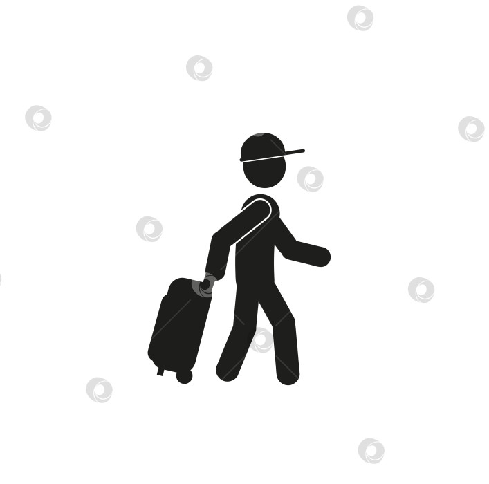 Скачать Значок путешественника, пассажир тянет за собой значок чемодана на колесиках. Концепция путешествия, отдыха. отпуск фотосток Ozero
