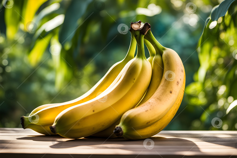 Скачать гроздь бананов на столе в саду фотосток Ozero