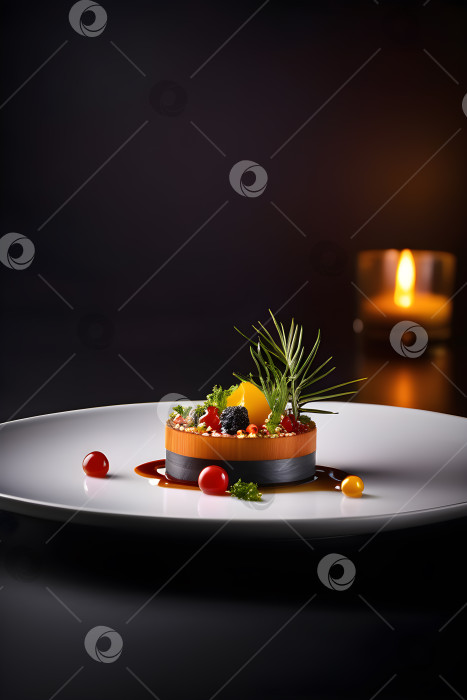 Скачать необычное блюдо молекулярной кухни на белой тарелке фотосток Ozero
