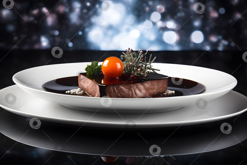 Скачать необычное блюдо молекулярной кухни на белой тарелке фотосток Ozero