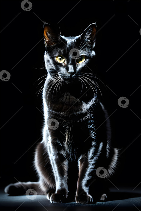 Скачать черный кот на черном фоне с приглушенной подсветкой фотосток Ozero