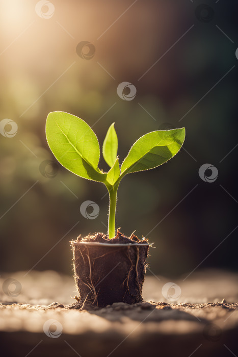 Скачать росток рассады, растущий в земле под солнцем фотосток Ozero