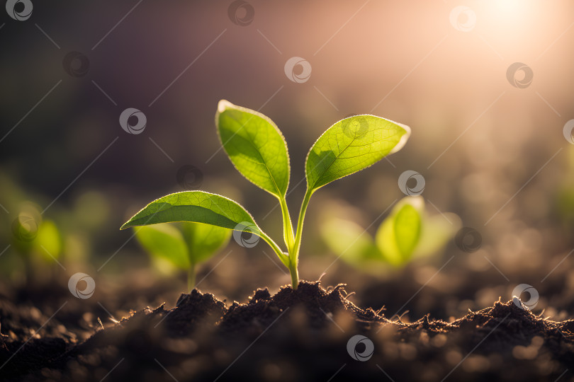 Скачать росток рассады, растущий в земле под солнцем фотосток Ozero