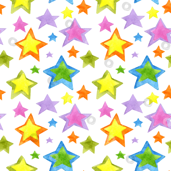 Скачать Узор разноцветные каракули звезды акварель фотосток Ozero