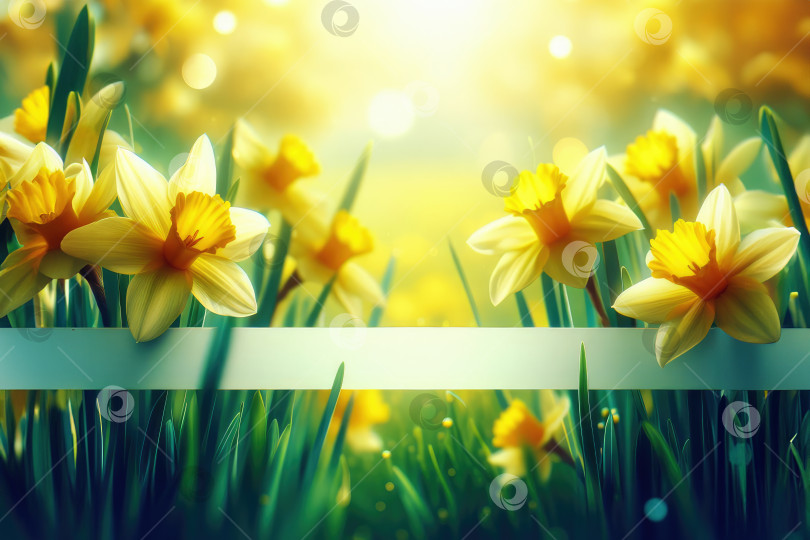 Скачать Желтые весенние цветы нарциссов - нарциссы с яркими солнечными лучами. фотосток Ozero