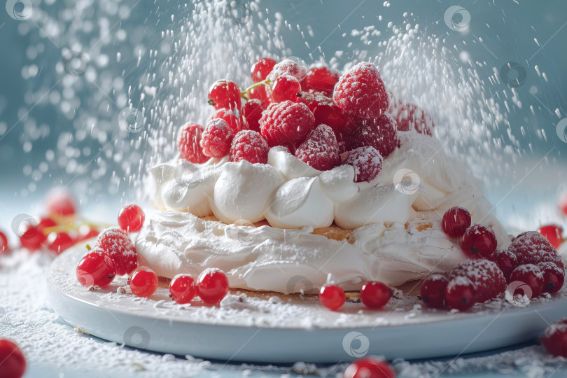 Скачать Низкокалорийный десерт "Павлова" со свежими ягодами. Создан искусственный интеллект. фотосток Ozero