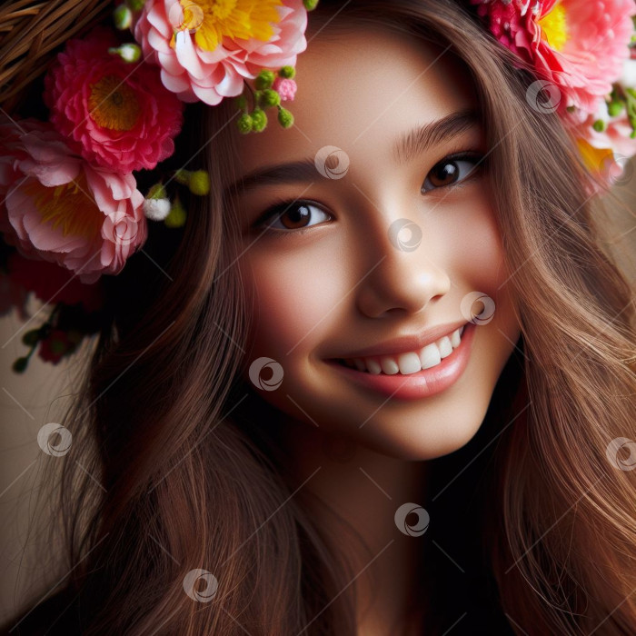 Скачать Портрет девушки с цветами в волосах фотосток Ozero
