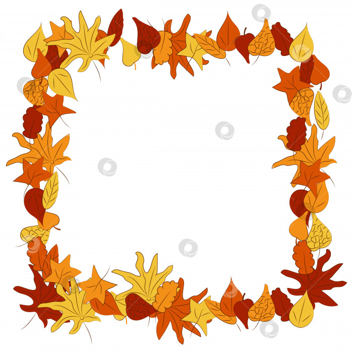 Скачать Обрамление из желтых, оранжевых и коричневых листьев. Осенняя рамка, шаблон. Векторная иллюстрация фотосток Ozero