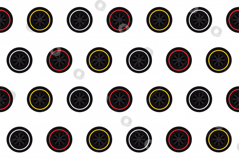 Скачать Бесшовный рисунок шин Pirelli. Мягкие, средние и жесткие колеса. Векторная иллюстрация фотосток Ozero