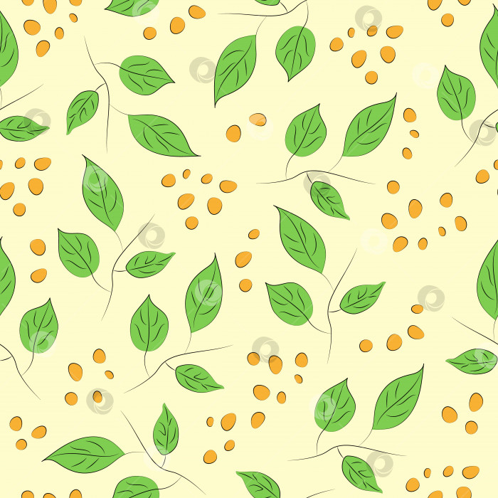 Скачать Бесшовный ботанический узор с ветвями и ягодами. Зеленые листья и желтые ягоды фотосток Ozero