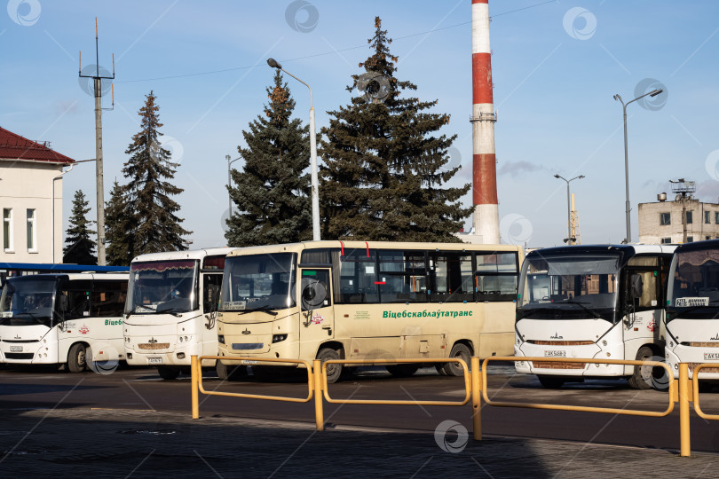 Скачать БЕЛАРУСЬ, НОВОПОЛОЦК - 25 февраля 2020 года: Автобусы на автовокзале фотосток Ozero