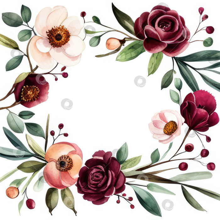 Скачать Акварельный рисунок растений и цветов в форме рамки фотосток Ozero