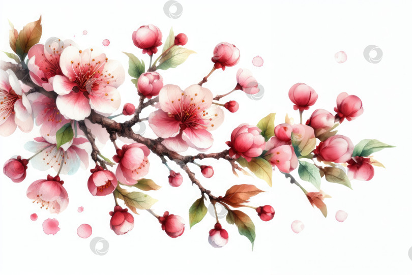 Скачать Акварельная иллюстрация цветущей вишни. фотосток Ozero