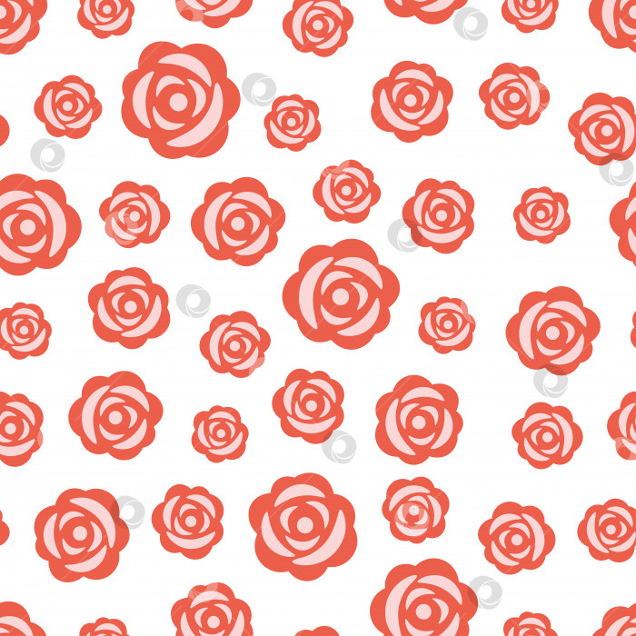 Скачать Бесшовный узор из симпатичных красных роз для оформления на День святого Валентина. Мультяшный стиль. Фон для подарочных коробок, дневника, оберточной бумаги, обоев, текстиля, бумаги, ткани, веб-страниц фотосток Ozero