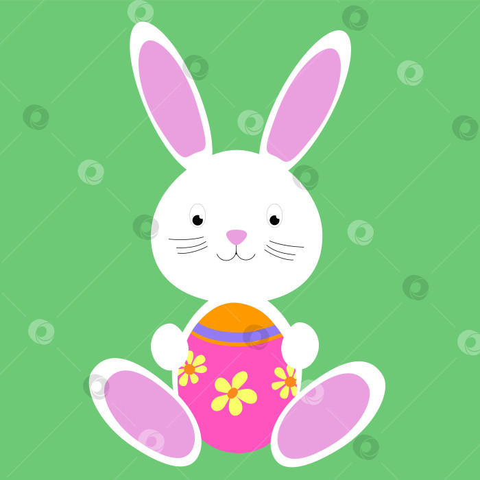 Скачать Пасхальный милый кролик держит яйцо. Векторная графика. фотосток Ozero