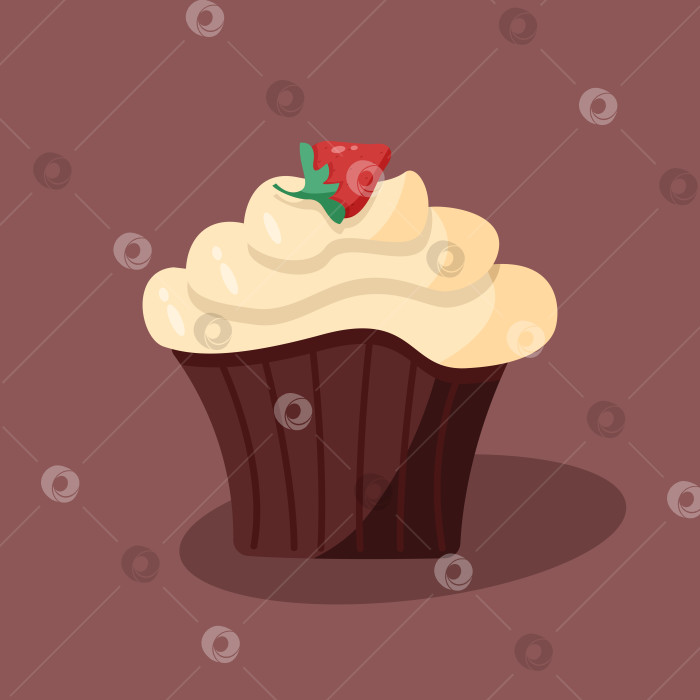 Скачать Векторная иллюстрация сладкого десертного кекса со сливками и клубникой. фотосток Ozero