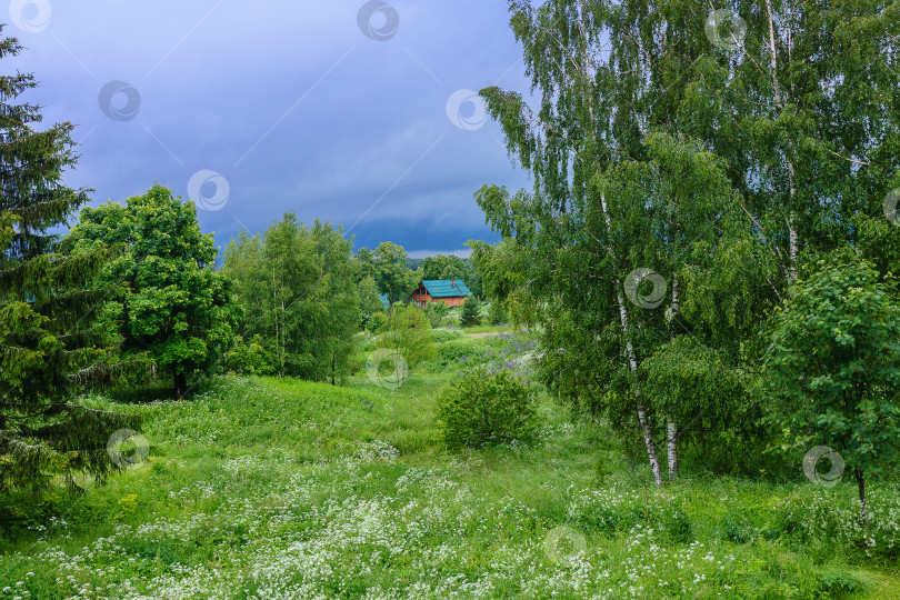 Скачать Весенний деревенский пейзаж, перед дождем фотосток Ozero