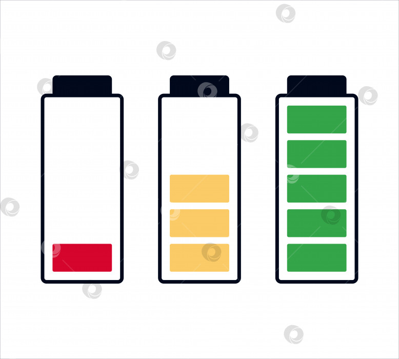 Скачать Набор цветных иконок уровня энергии батареи. Плоский стиль. фотосток Ozero