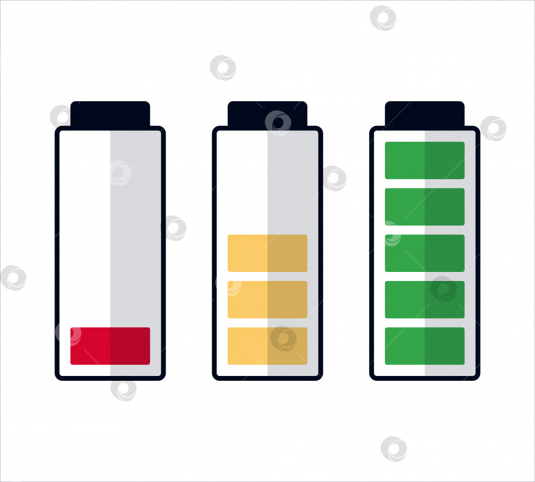 Скачать Набор цветных иконок уровня энергии батареи. Плоский стиль. фотосток Ozero