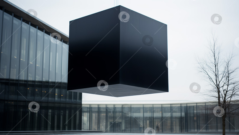 Скачать Висящий арт-объект в большом зале современной выставки, созданный искусственным интеллектом фотосток Ozero